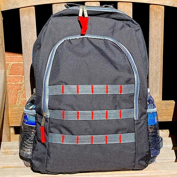 Other - Black Backpack with Red Grey Trim Side Mesh Pockets Unisex New